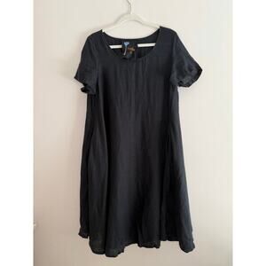 Yuvita Womens 100% Linen Short Sleeve A-Line Midi Lagenlook Boho Capsule Medium